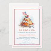 Rood wit en blauw Waterverf verjaardagsuitnodiging Kaart (Voorkant / Achterkant)