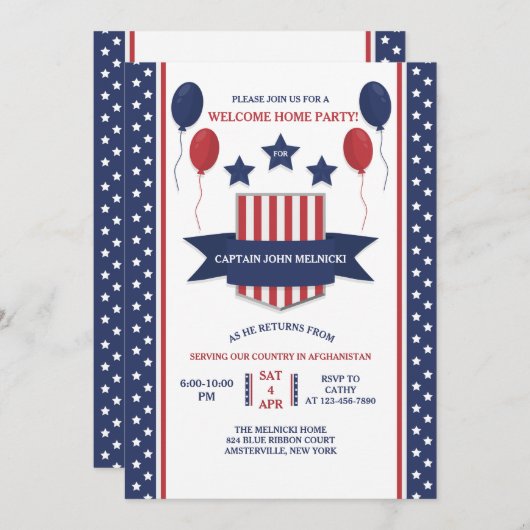 Rood Wit en Blauw Welkom Thuis Uitnodiging (Voorkant / Achterkant)