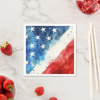 Rood Wit en Blauwe Aquarel Amerikaanse Vlag Papier Servet