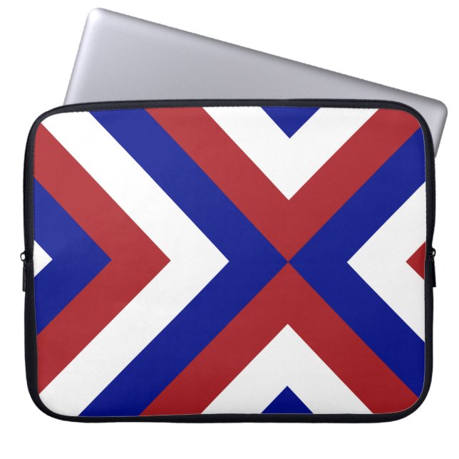 Rood, Wit en Blauwe Chevrons Laptop Sleeve (Voorkant)