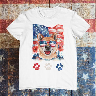 Rood Wit en Blauwe Shiba Inu Hond Huisdier 4 Juli T-shirt
