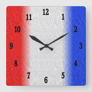 Rood Wit en Blauwe Streep Vierkante Wandklok Klok