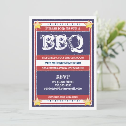 Rood, Wit, en Blauwe Uitnodiging BBQ (Staand voorkant)