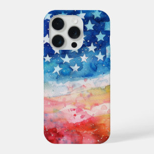 Rood Wit en Blauwe Waterverf Amerikaanse Vlag iPhone 15 Pro Hoesje