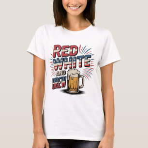Rood wit en brouwen stijl t-shirt