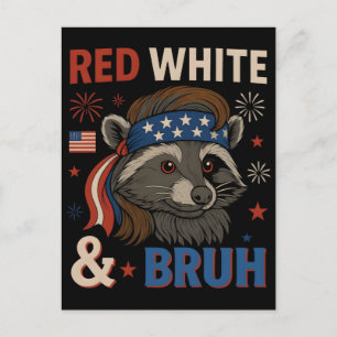 Rood wit en bruh grappige wasbeer hoofdband usa vl feestdagenkaart