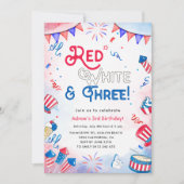Rood, wit en drie - 4th of July 3rd Birthday Kaart (Voorkant)