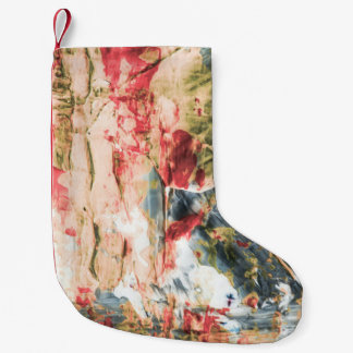 Rood wit en geel abstract schilderij kleine kerstsok