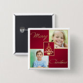 Rood, wit en gouden kerstboom Foto Button (Voorkant /achterkant)