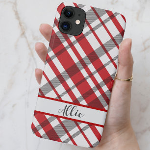 Rood, wit en grijs Tartan Aangepast iPhone 11 Hoesje