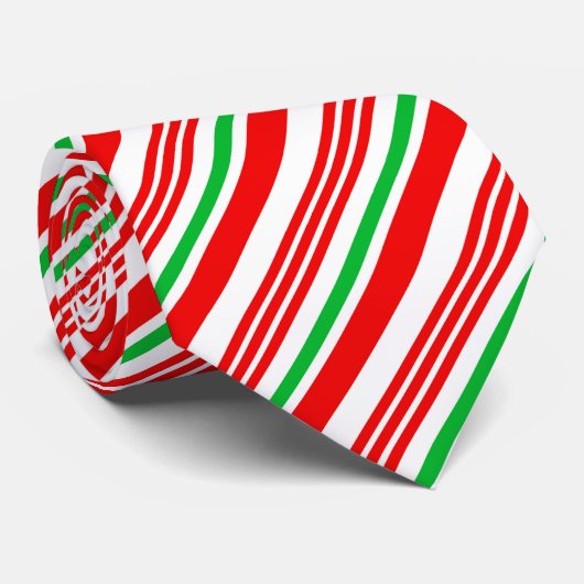 Rood Wit en Groen Candy Cane Stripes Kerstmis Stropdas (Opgerold)