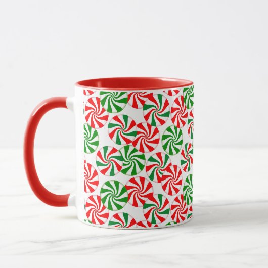 Rood wit en groen draaiend Snoep patroon Mok (Links)