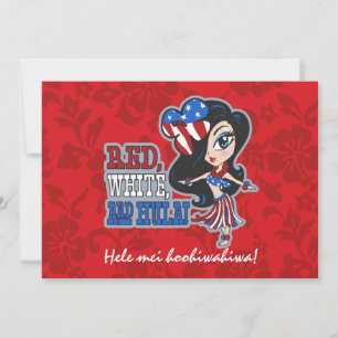 Rood, Wit en Hula Meisje Patriottische Uitnodiging