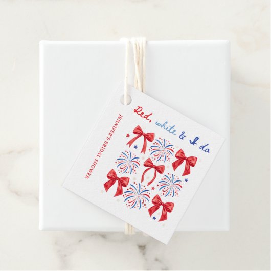 Rood Wit en Ik Doe 4 Juli Bruidsfeest Bedankjes Labels (In situ)