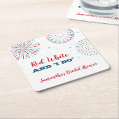 Rood, Wit en IK DOE Douche Coaster Vierkante Kartonnen Onderzetter (Schuin)