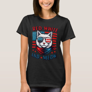 Rood wit en miauw kat Amerikaanse vlag 4th van jul T-shirt