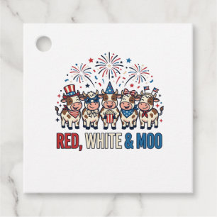 Rood Wit en Moo Patriottische Koe Vintage T-shirt_ Bedankjes Labels