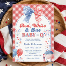 Rood Wit en Op Komst Baby-Q Baby Shower Uitnodigin