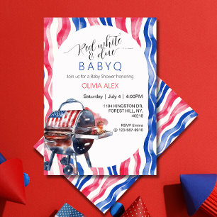 Rood wit en op komst babyq 4 juli baby shower kaart