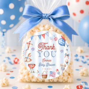 Rood Wit en Op Tijd Baby Shower Bedankt Ronde Sticker