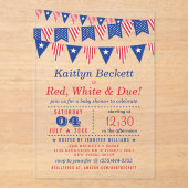 Rood, wit en opeisbaar | 4 juli Baby shower Acryl Uitnodigingen (Voorkant)