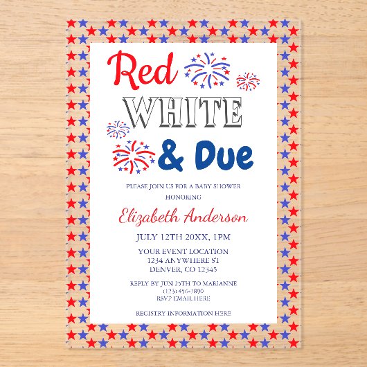 Rood, wit en opvallend Baby shower Acryl Uitnodigingen (Voorkant)