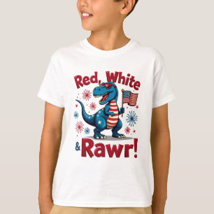 Rood wit en Rawr Schattigee dinosaurus Vlag van de T-shirt