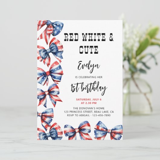 Rood Wit en Schattige Bogen Enige Leeftijd Kindere Kaart (Staand voorkant)