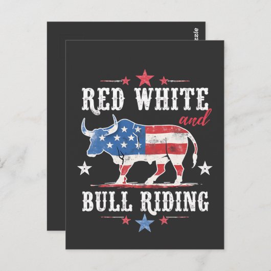 Rood Wit en Stierrijden Amerikaanse Cowboy's Briefkaart (Voorkant / Achterkant)