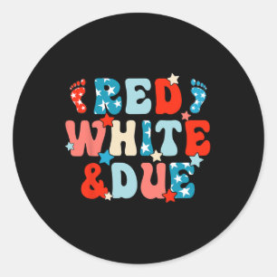 Rood wit en te verwachten zwangerschap aankondigin ronde sticker