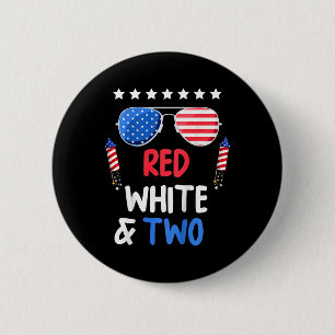 Rood wit en twee 2e verjaardag 4 juli Indepen Ronde Button 5,7 Cm