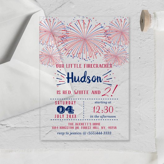 Rood, wit en twee! 4 juli 2002: Tweede verjaardag Acryl Uitnodigingen