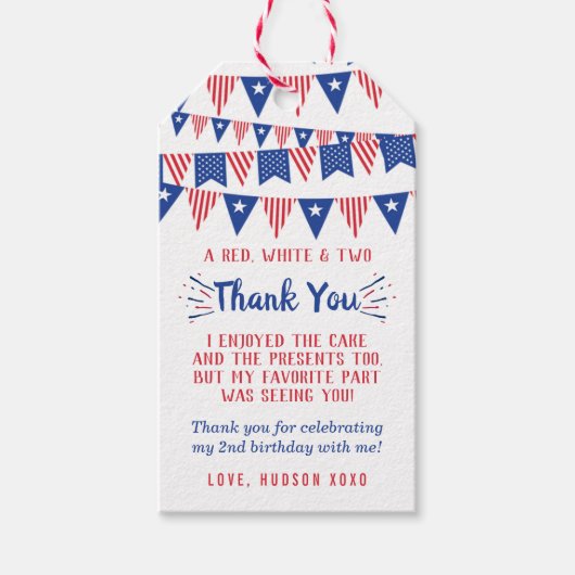 Rood, wit en twee! 4 juli 2002: Tweede verjaardag Cadeaulabel (Voorkant)