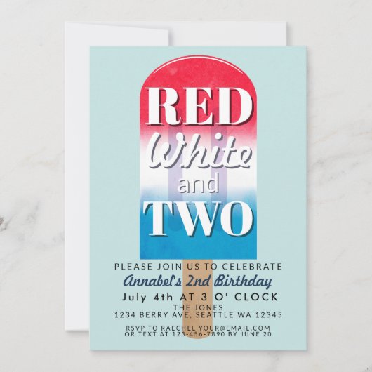 Rood wit en twee ijslolly 4 juli verjaardag kinder kaart (Voorkant)