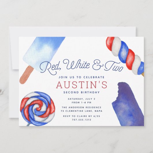 Rood, wit en twee | Kinder Tweede verjaardag Kaart (Voorkant)