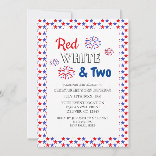 Rood wit en twee tweede verjaardag kaart (Voorkant)