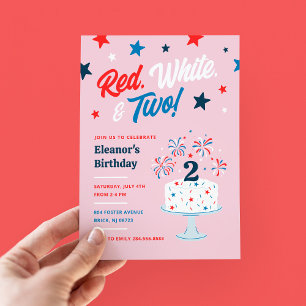 Rood wit en twee tweede verjaardagsfeest kaart