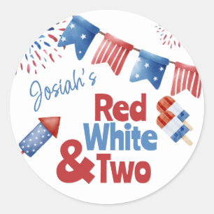 Rood Wit en Twee Verjaardagsfeestje Ronde Sticker