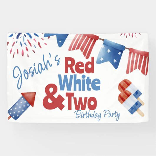 Rood Wit en Twee Verjaardagsfeestje Spandoek (Horizontaal)