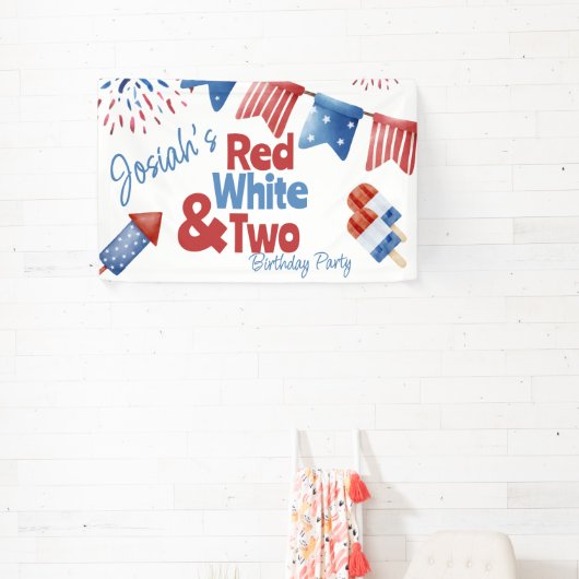 Rood Wit en Twee Verjaardagsfeestje Spandoek (Insitu)