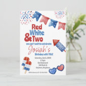 Rood wit en twee verjaardagsfeestjes kaart (Staand voorkant)