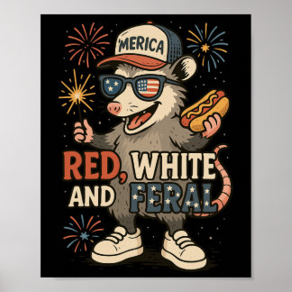 Rood Wit En Verwilderd Vuurwerk Opossum 4 Juli  Poster