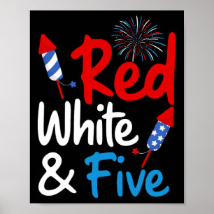Rood wit en vijf 5e verjaardag 4 juli Indepe Poster