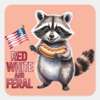 Rood wit en wild en gratis wasbeer vierkante sticker