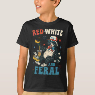 Rood Wit En Wild Grappige Wasbeer 4 Juli Patriotti T-shirt