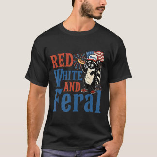 Rood Wit En Wild Komische Wasbeer Amerika Vierde T-shirt