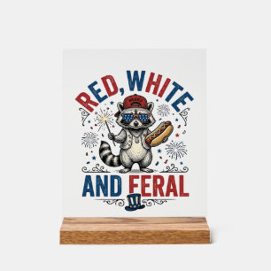 Rood Wit en Wild Patriotisch Wasbeer Shirt_1 Acryl Bord