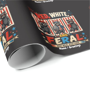 Rood Wit en Wilde Patriotische Wasbeer Partij Kuns Cadeaupapier