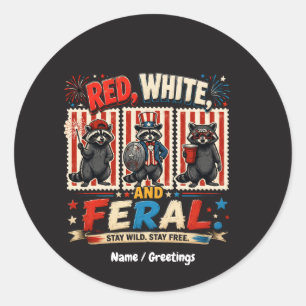 Rood Wit en Wilde Patriotische Wasbeer Partij Kuns Ronde Sticker