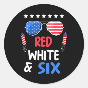 Rood wit en zes 6e verjaardag 4 juli Indepen Ronde Sticker